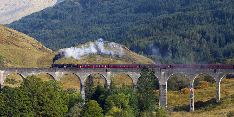 Steam train on viaduct