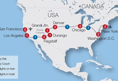Usa Coast To Ed Rail Tour Great Journeys Map