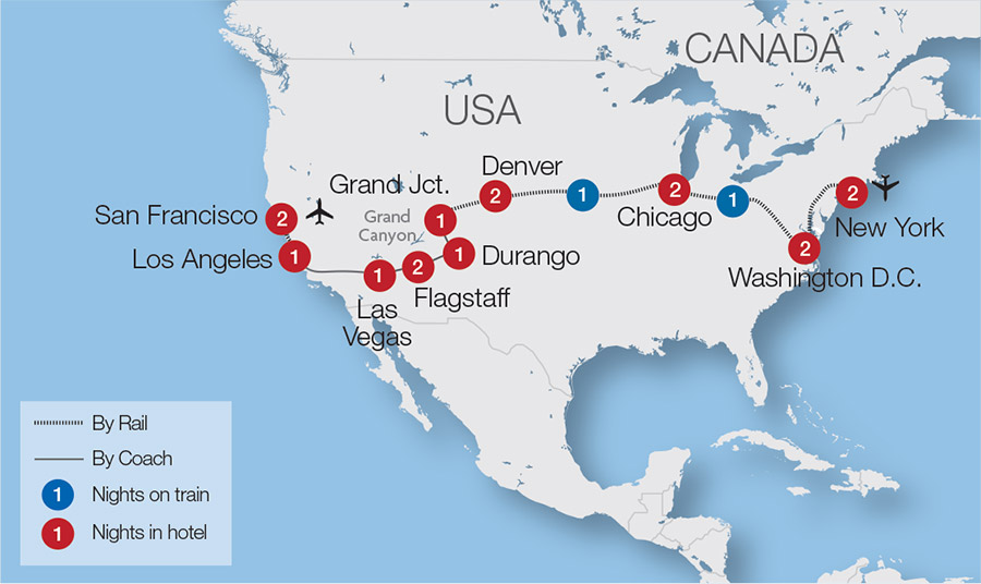 tourhub | Great Rail Journeys | USA Coast to Coast | USG20 | Route Map