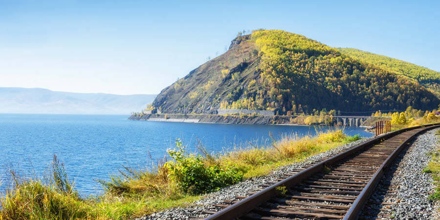 Rail tracks near lake in Russia