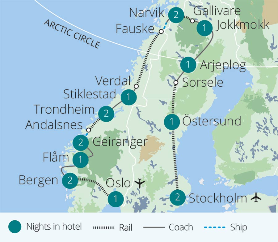 tourhub | Great Rail Journeys | Grand Tour of Scandinavia | ACJ22 | Route Map