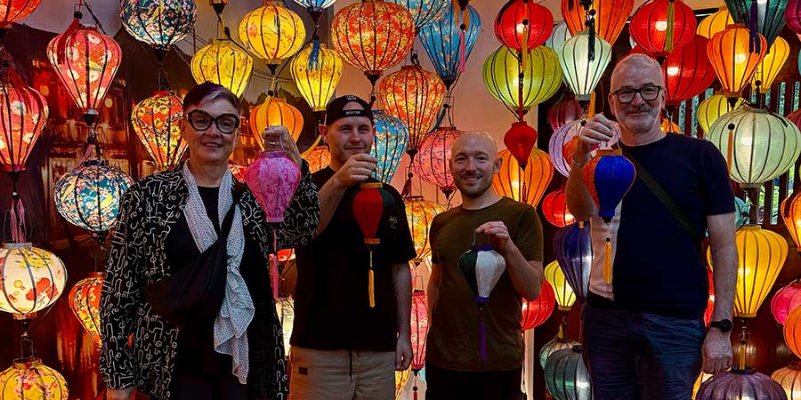 Four customers take part in a lantern making workshop on a GRJ tour.