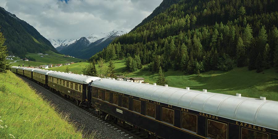 The Venice Simplon-Orient-Express travels through the beautiful countryside.