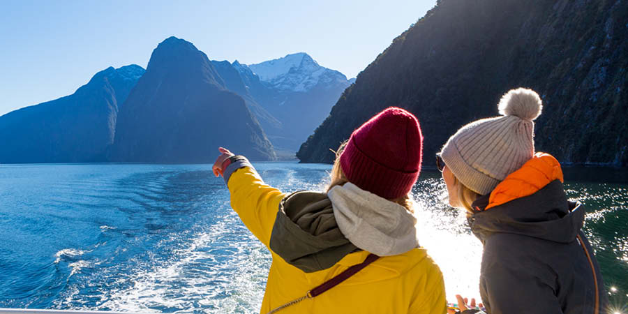 Cruising across Milford Sound in Fiordland National Park