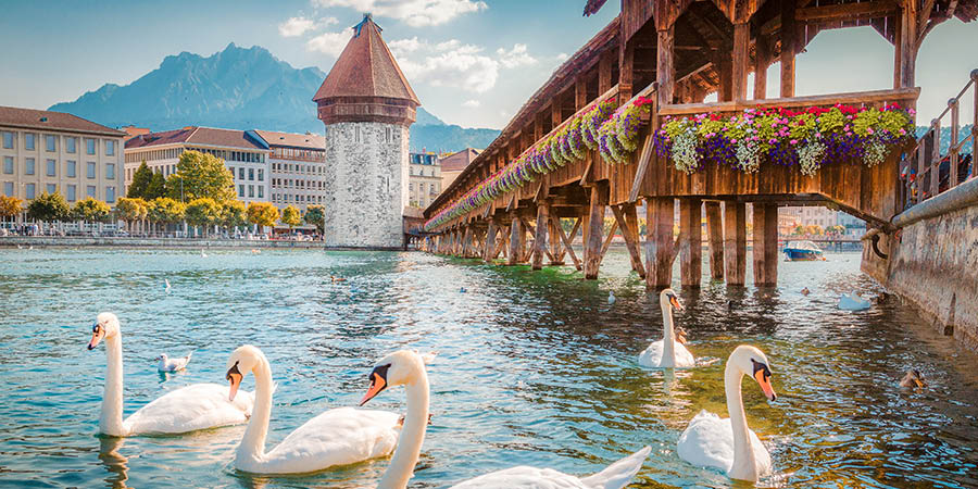 Lucerne with famous Chapel Bridge Lucerne with famous Chapel Bridge